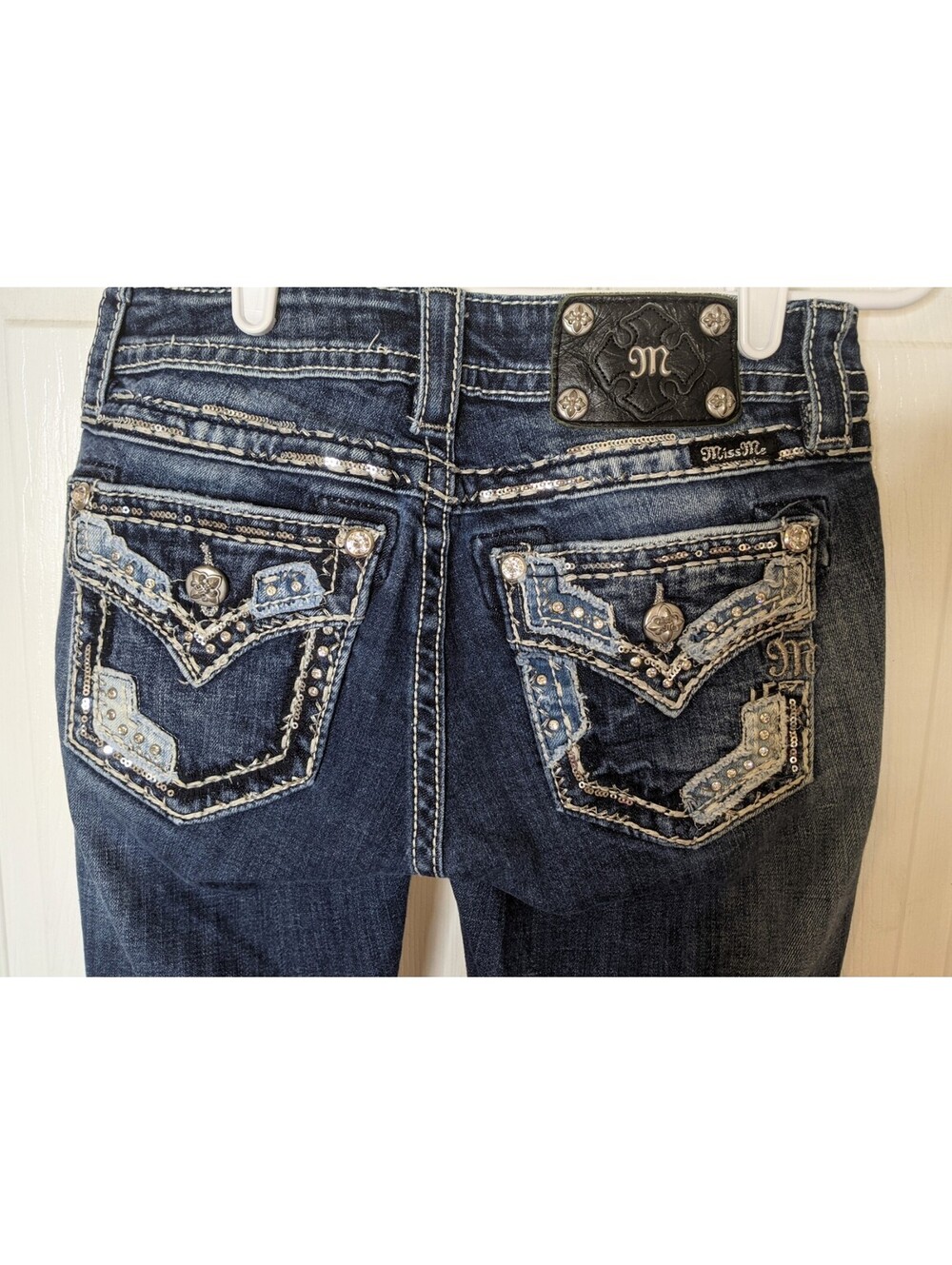 Miss Me Jeans Womens 26 Signature Boot Embellished Low Rise Studded Denim Blue - Picture 1 of 10